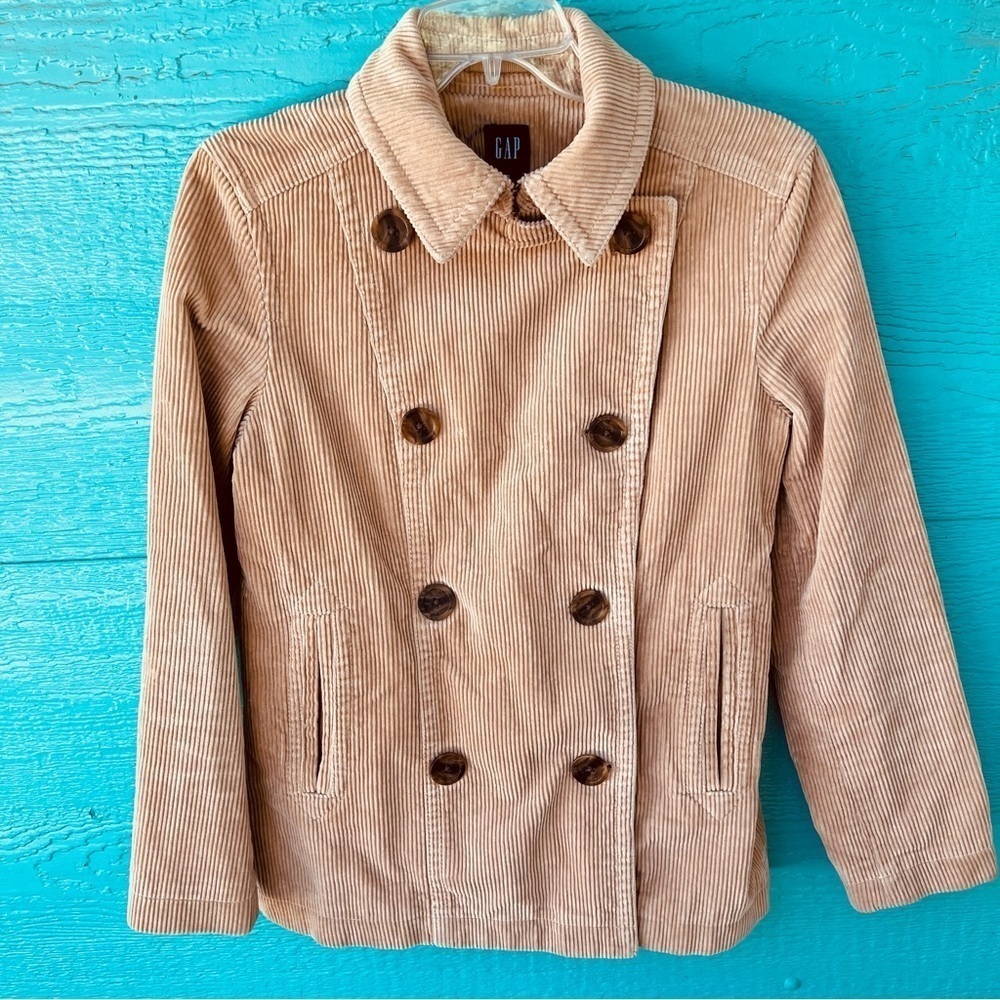 GAP CORDUROY TAN DOUBLE BREASTED COTTON PEACOAT JACKET WITH POCKETS SIZE SMALL - Picture 13 of 13